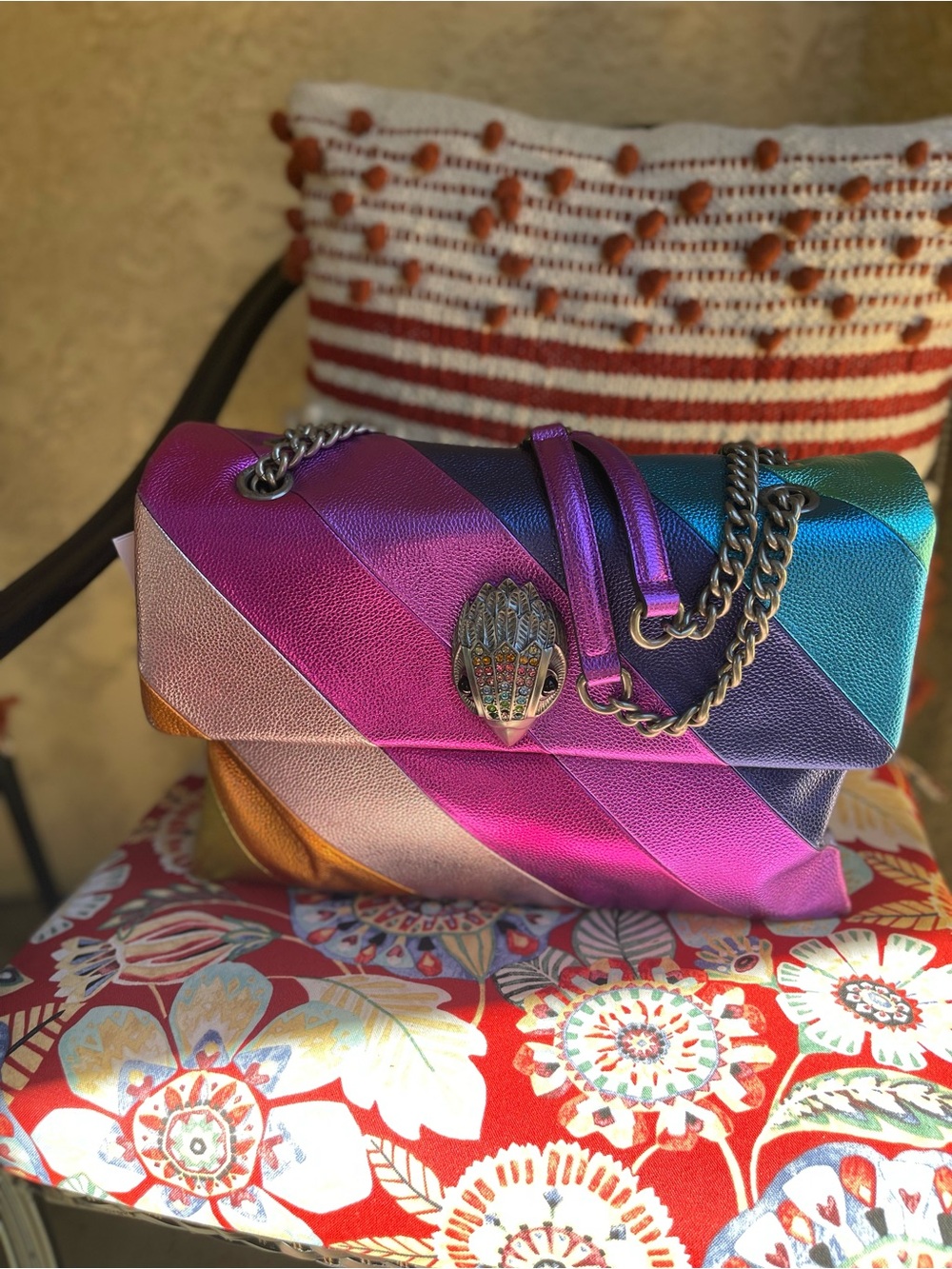 Kurt Geiger Multicolor Chevron Shoulder Bag with Chain Strap